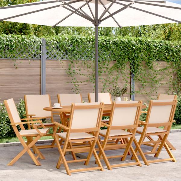 ARDEBO.de - Gartenstühle 8 Stk. Klappbar Beige Stoff und Massivholz