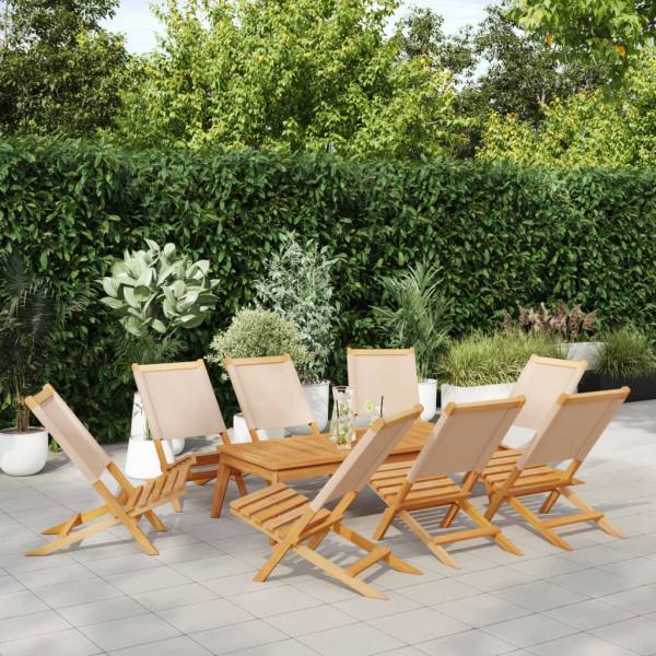 ARDEBO.de - Gartenstühle 8 Stk. Klappbar Beige Stoff und Massivholz