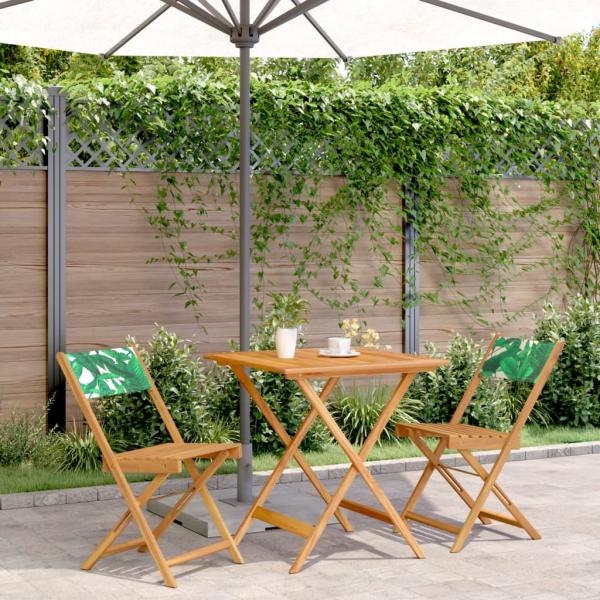 ARDEBO.de - 3-tlg. Bistro-Set Blattmuster Stoff und Massivholz