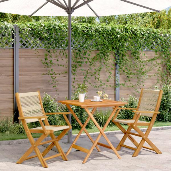 ARDEBO.de - 3-tlg. Bistro-Set Beige Polypropylen und Massivholz