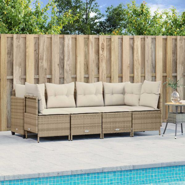 ARDEBO.de - 5-tlg. Garten-Sofagarnitur mit Kissen Beige Poly Rattan