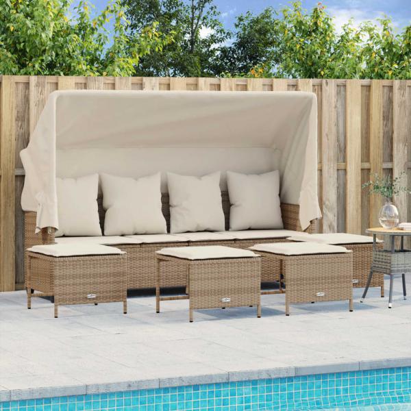 ARDEBO.de - 5-tlg. Garten-Sofagarnitur mit Kissen Beige Poly Rattan