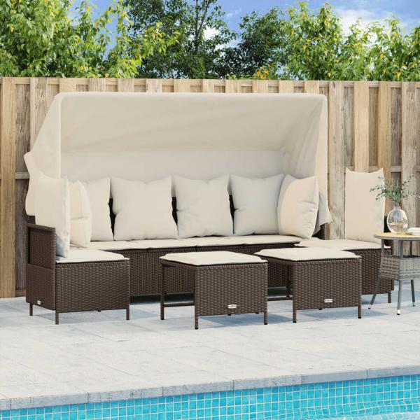 ARDEBO.de - 5-tlg. Garten-Sofagarnitur mit Kissen Braun Poly Rattan