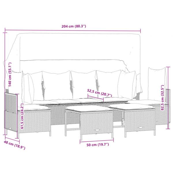 5-tlg. Garten-Sofagarnitur mit Kissen Braun Poly Rattan