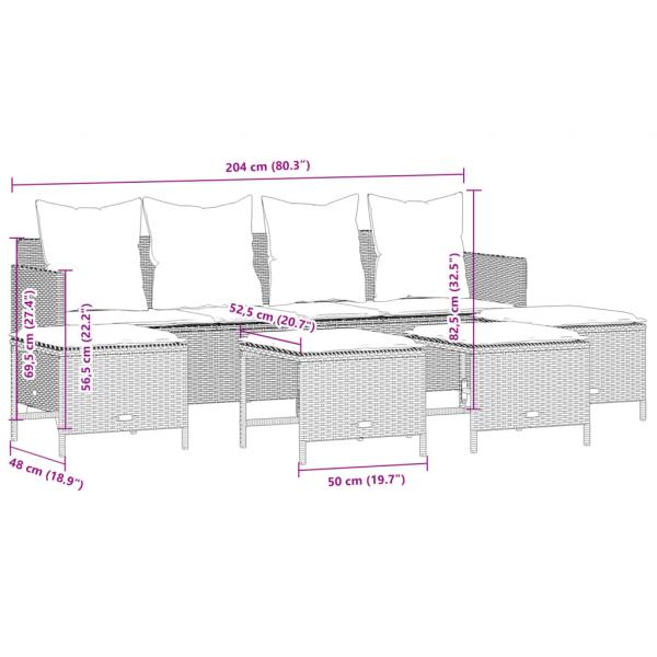 5-tlg. Garten-Sofagarnitur mit Kissen Grau Poly Rattan