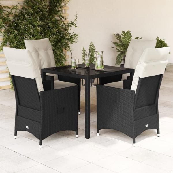 ARDEBO.de - 5-tlg. Garten-Essgruppe mit Kissen Schwarz Poly Rattan