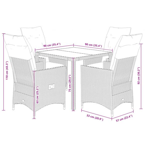 5-tlg. Garten-Essgruppe mit Kissen Schwarz Poly Rattan