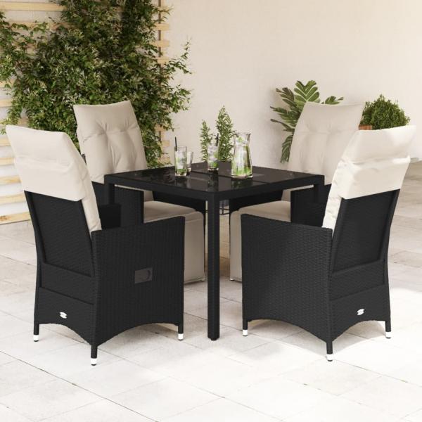 ARDEBO.de - 5-tlg. Garten-Essgruppe mit Kissen Schwarz Poly Rattan