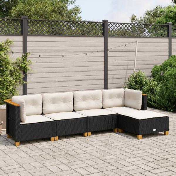 ARDEBO.de - 5-tlg. Garten-Sofagarnitur mit Kissen Schwarz Poly Rattan