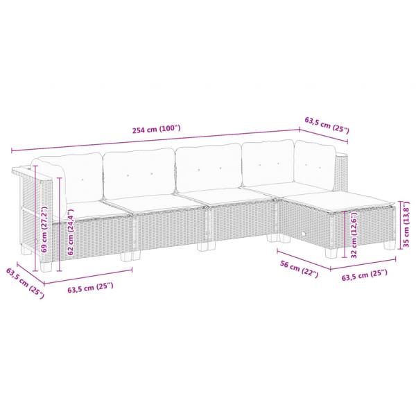 5-tlg. Garten-Sofagarnitur mit Kissen Schwarz Poly Rattan