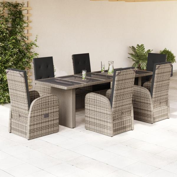 ARDEBO.de - 7-tlg. Garten-Essgruppe mit Kissen Grau Poly Rattan