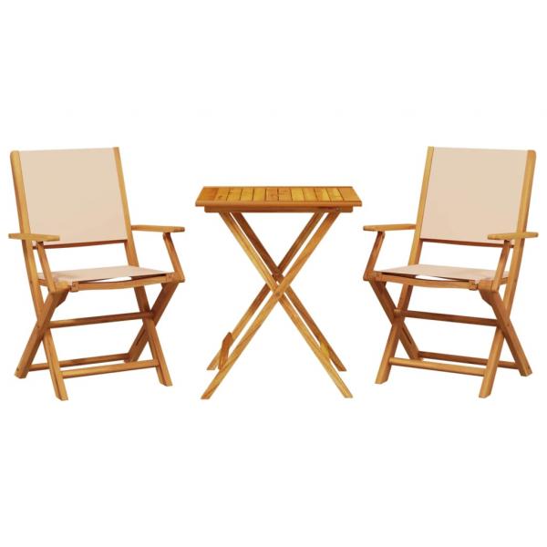 3-tlg. Bistro-Set Beige Stoff und Massivholz