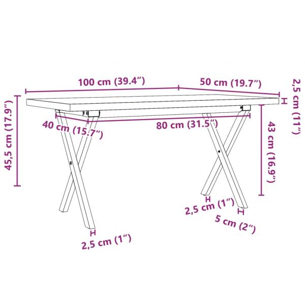 Couchtisch X-Gestell 100x50x45,5 cm Massivholz Kiefer Gusseisen