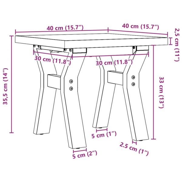 Couchtisch Y-Gestell 40x40x35,5 Massivholz Kiefer und Gusseisen