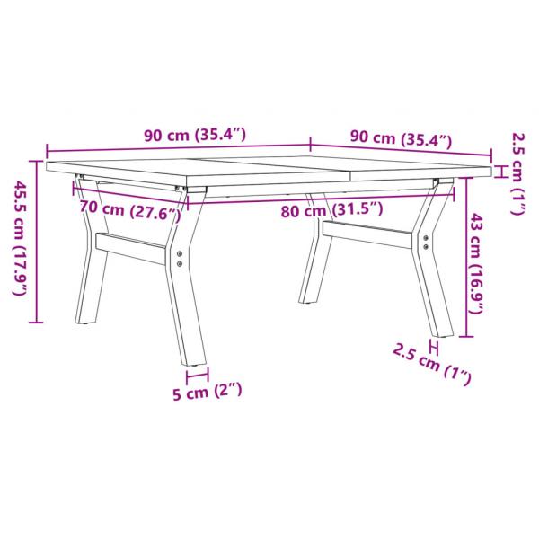 Couchtisch Y-Gestell 90x90x45,5cm Massivholz Kiefer & Gusseisen