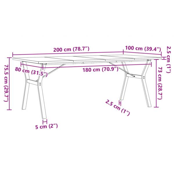 Esstisch Y-Gestell 200x100x75,5cm Massivholz Kiefer & Gusseisen