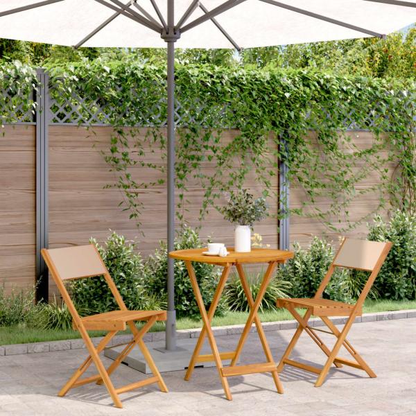 ARDEBO.de - 3-tlg. Bistro-Set Beige Stoff und Massivholz