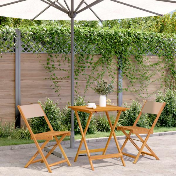 ARDEBO.de - 3-tlg. Bistro-Set Taupe Stoff und Massivholz