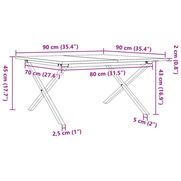 Couchtisch X-Gestell 90x90x45cm Massivholz Kiefer und Gusseisen