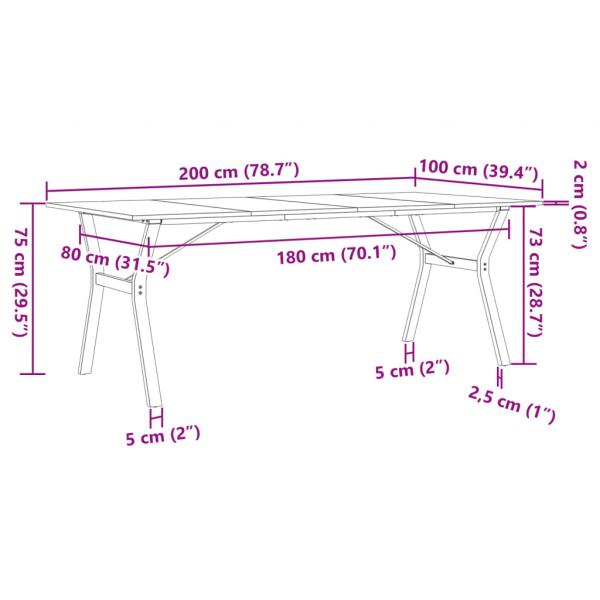 Esstisch Y-Gestell 200x100x75cm Massivholz Kiefer und Gusseisen