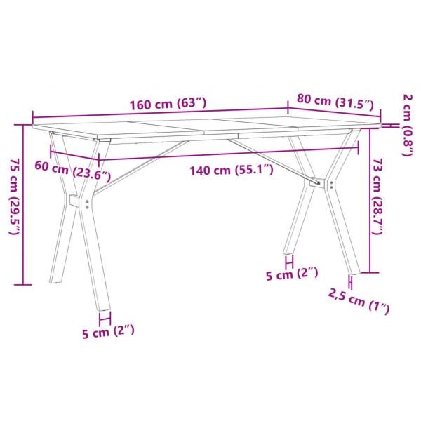 Esstisch Y-Gestell 160x80x75 cm Massivholz Kiefer und Gusseisen