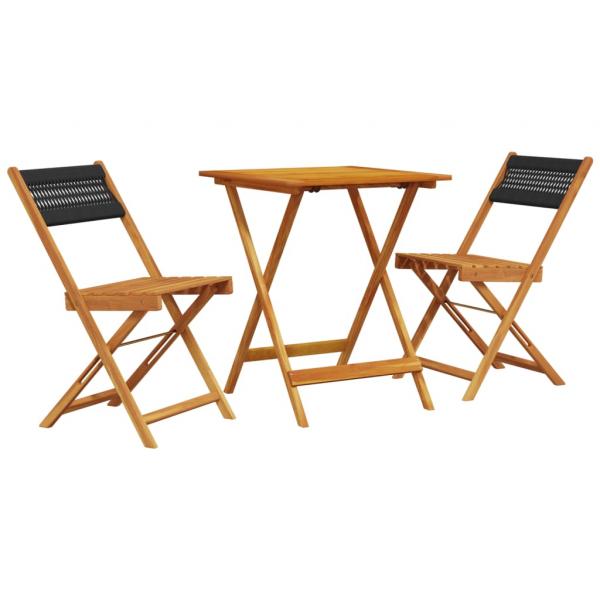 3-tlg. Bistro-Set Schwarz Polypropylen und Massivholz