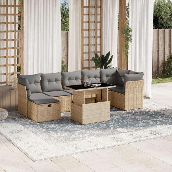 ARDEBO.de - 8-tlg. Garten-Sofagarnitur mit Kissen Beige Poly Rattan