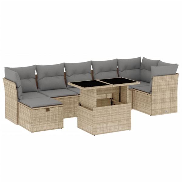 8-tlg. Garten-Sofagarnitur mit Kissen Beige Poly Rattan