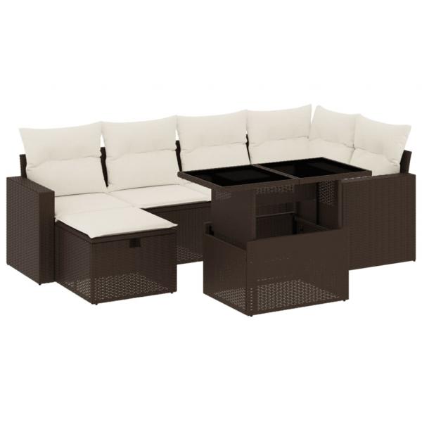 7-tlg. Garten-Sofagarnitur mit Kissen Braun Poly Rattan