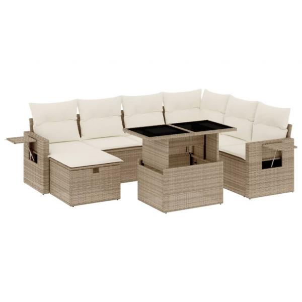 8-tlg. Garten-Sofagarnitur mit Kissen Beige Poly Rattan