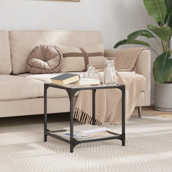 ARDEBO.de - Couchtisch mit Glasplatte Transparent 40x40x40 cm Stahl