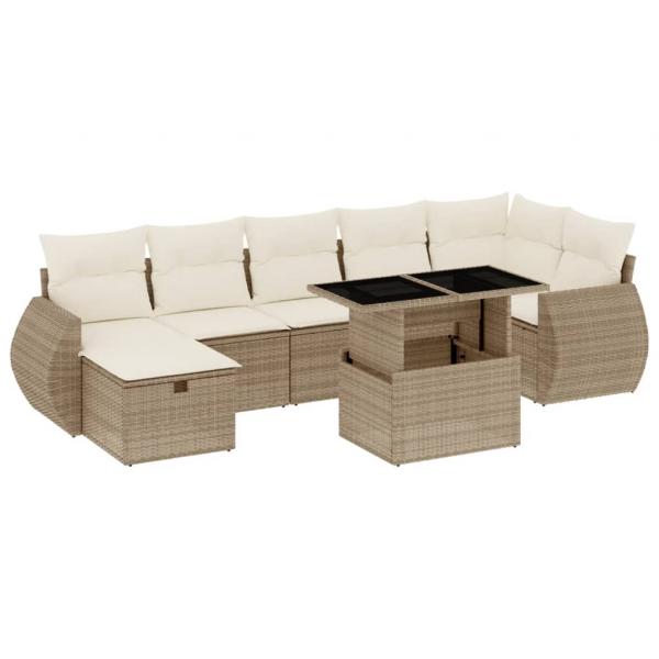 8-tlg. Garten-Sofagarnitur mit Kissen Beige Poly Rattan