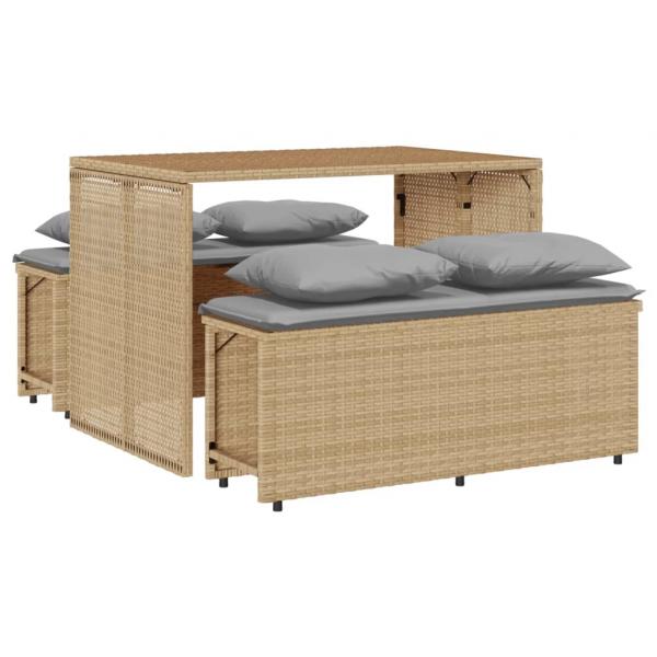 3-tlg. Garten-Essgruppe mit Kissen Beige Poly Rattan