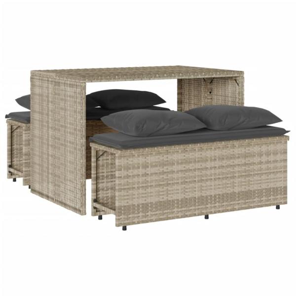 3-tlg. Garten-Essgruppe mit Kissen Hellgrau Poly Rattan