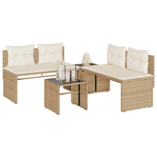 ARDEBO.de - 4-tlg. Garten-Sofagarnitur mit Kissen Beige Poly Rattan