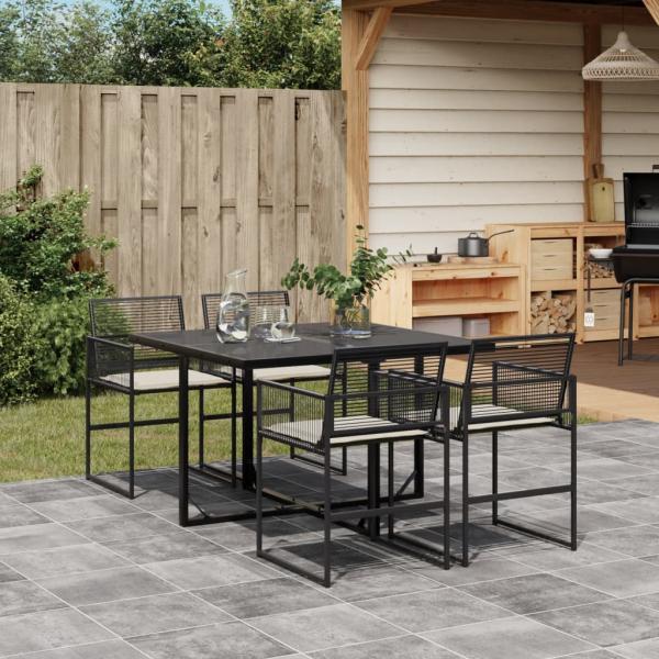 ARDEBO.de - 5-tlg. Garten-Essgruppe mit Kissen Schwarz Poly Rattan