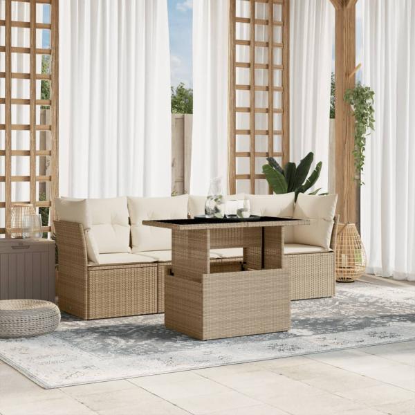 ARDEBO.de - 5-tlg. Garten-Sofagarnitur mit Kissen Beige Poly Rattan