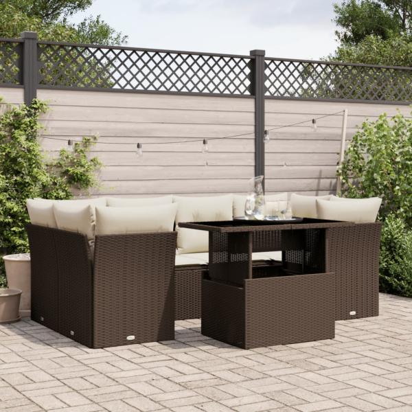 ARDEBO.de - 7-tlg. Garten-Sofagarnitur mit Kissen Braun Poly Rattan