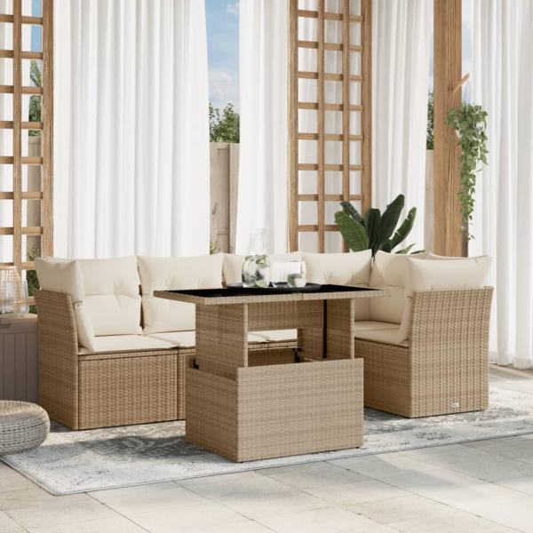 ARDEBO.de - 6-tlg. Garten-Sofagarnitur mit Kissen Beige Poly Rattan