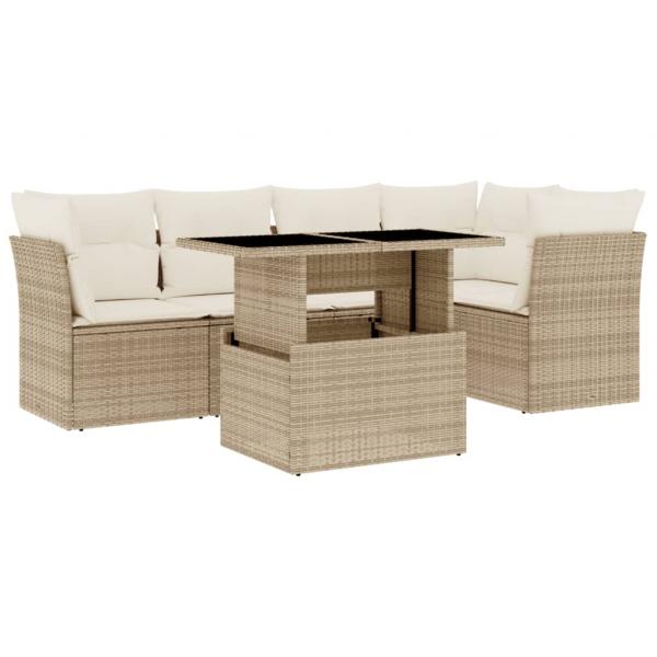 6-tlg. Garten-Sofagarnitur mit Kissen Beige Poly Rattan