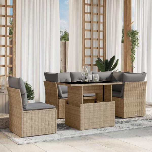 ARDEBO.de - 6-tlg. Garten-Sofagarnitur mit Kissen Beige Poly Rattan