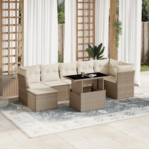 ARDEBO.de - 8-tlg. Garten-Sofagarnitur mit Kissen Beige Poly Rattan