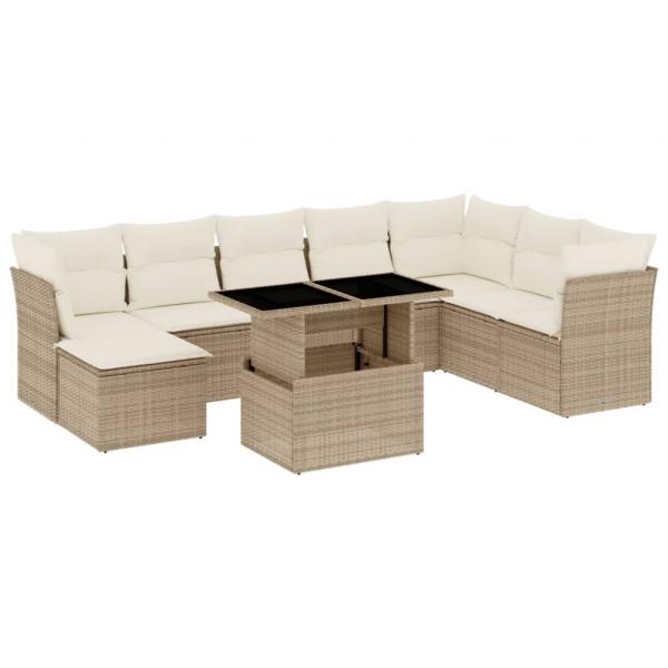 9-tlg. Garten-Sofagarnitur mit Kissen Beige Poly Rattan