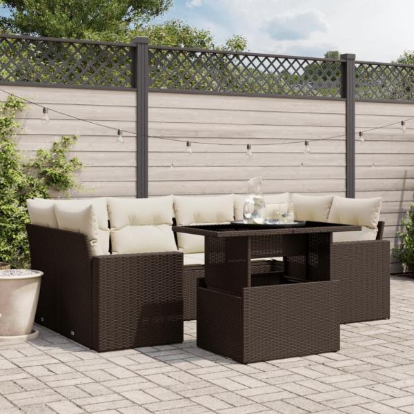 ARDEBO.de - 7-tlg. Garten-Sofagarnitur mit Kissen Braun Poly Rattan