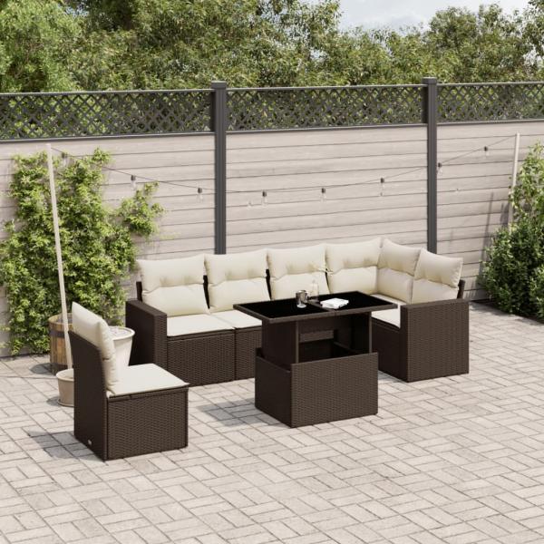 ARDEBO.de - 7-tlg. Garten-Sofagarnitur mit Kissen Braun Poly Rattan