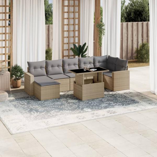 ARDEBO.de - 8-tlg. Garten-Sofagarnitur mit Kissen Beige Poly Rattan