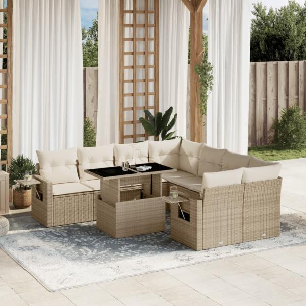 ARDEBO.de - 9-tlg. Garten-Sofagarnitur mit Kissen Beige Poly Rattan