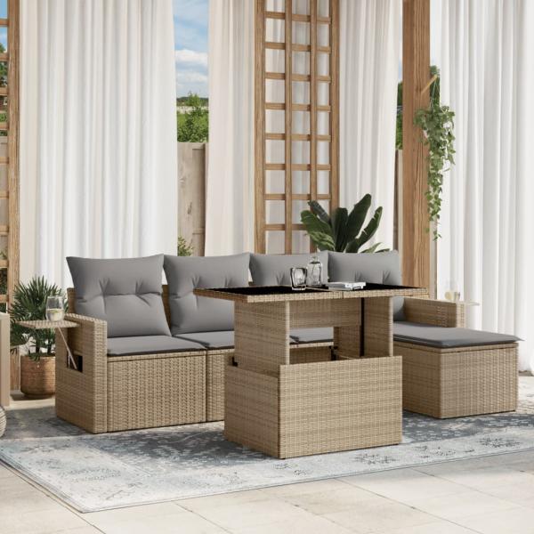 ARDEBO.de - 6-tlg. Garten-Sofagarnitur mit Kissen Beige Poly Rattan