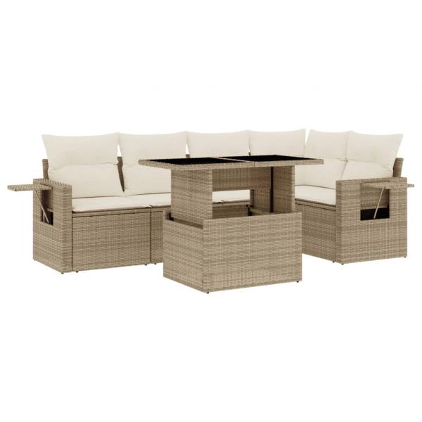 ARDEBO.de - 6-tlg. Garten-Sofagarnitur mit Kissen Beige Poly Rattan