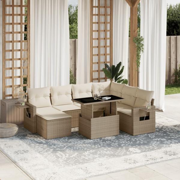 ARDEBO.de - 8-tlg. Garten-Sofagarnitur mit Kissen Beige Poly Rattan